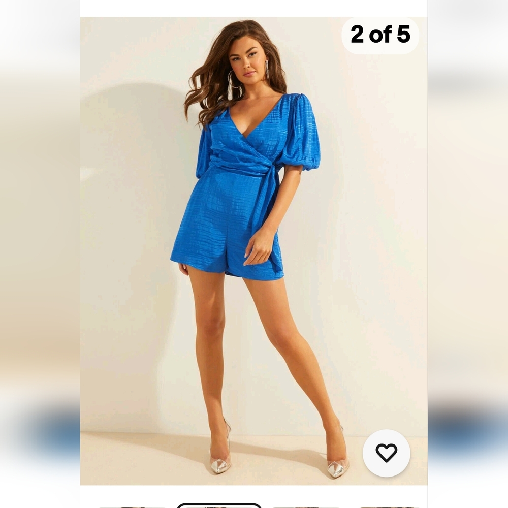 Chic Blue Wrap Dress with Puff Sleeves